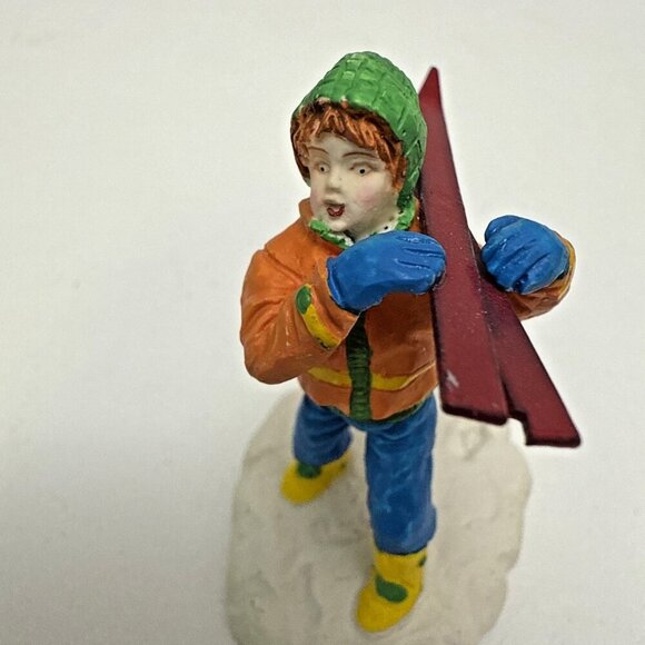 Lemax Skier Christmas Village Figurine Boy, Carrying Skis Miniature - Picture 4 of 6
